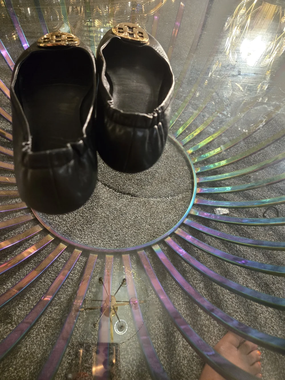 Tory Burch Black Leather Logo Medallion Ballet Flats Size 9